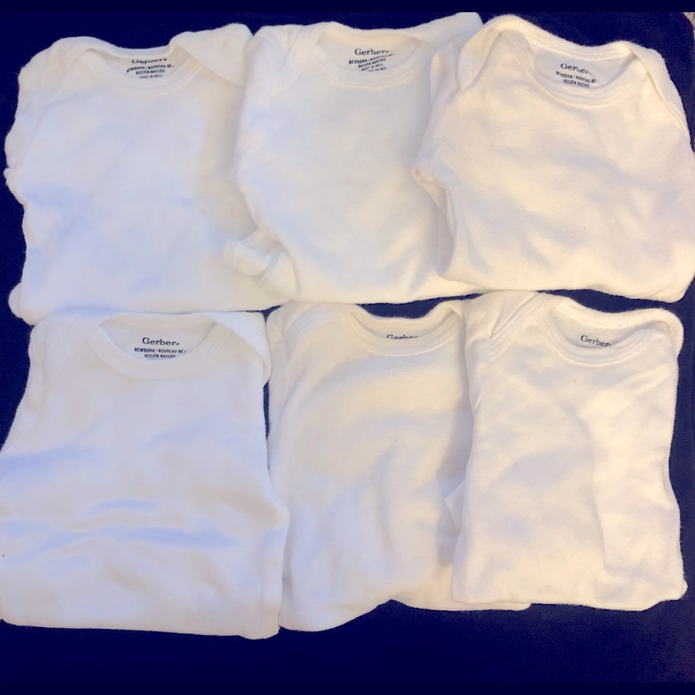 6 Newborn baby white onesies